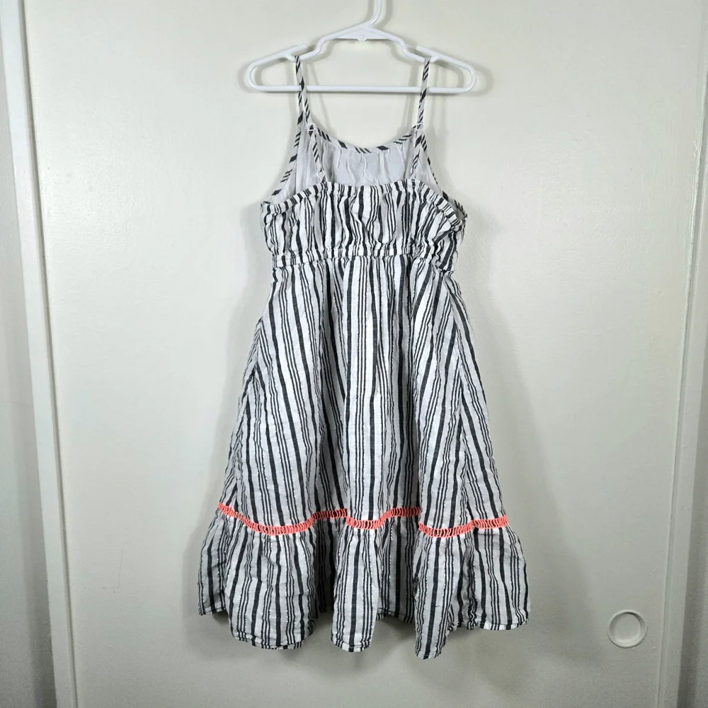 Cat & Jack Girl White Gray Striped Sleeveless Embroidered Tiered Sundress Medium
